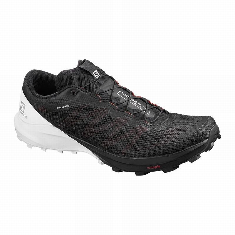 Salomon Israel SENSE PRO 4 - Mens Trail Running Shoes - Black/White (ZIQW-94715)